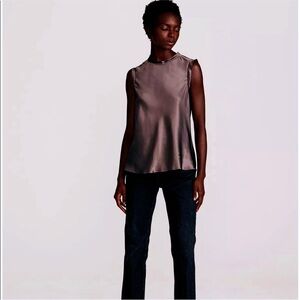 Rebecca Taylor 100% Silk Sleeveless Blouse with detailed neckline, Purple Gray 2